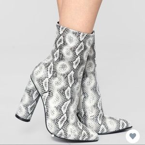 Trendy snake print bootie heels